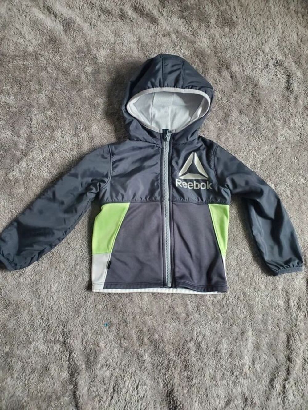Reebok Boys Toddler 24M Colorblock Hooded Windbreaker Jacket Grey Lime